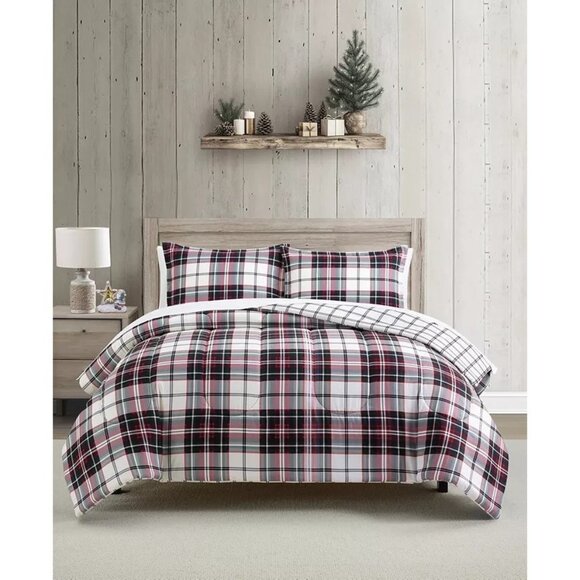 Sunham King Plaid Comforter Set 3PC Red Green White $80 - Picture 2 of 7